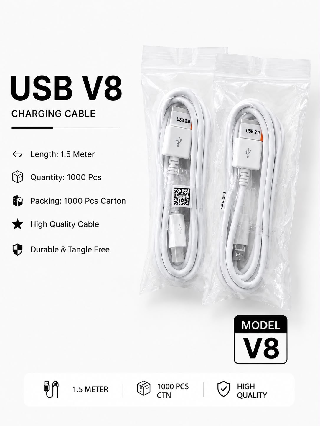 V8 1.5 METER OG CABEL